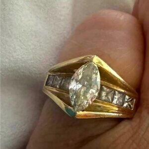 Vintage Ladies KOBI 14k Yellow Gold Diamond Ring with a Marquise Shaped Diamond